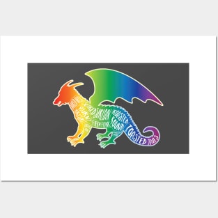Rainbow Dragon on Black - Fantasy Butcher Cuts of Meat Posters and Art